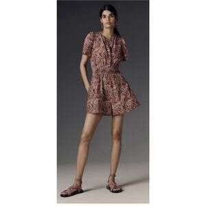 NEW Anthropologie Somerset Playsuit Printed Poplin Romper Rust Paisley XS